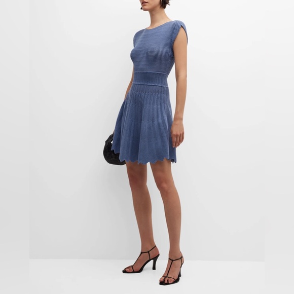 EMPORIO ARMANI Scallop Sleeve Blue and Black Dolman Fitted Dress Size - Picture 1 of 6